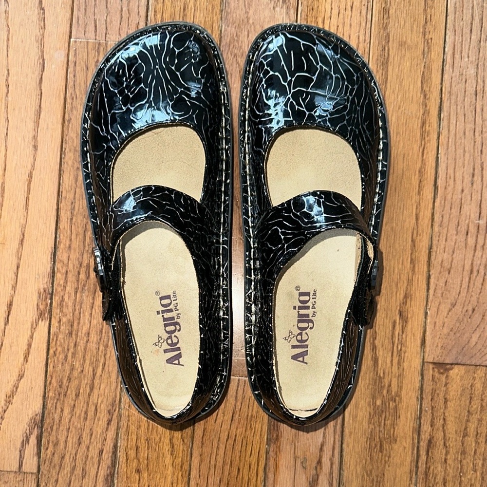 Alegria Black Mary Jane patterned Shoes